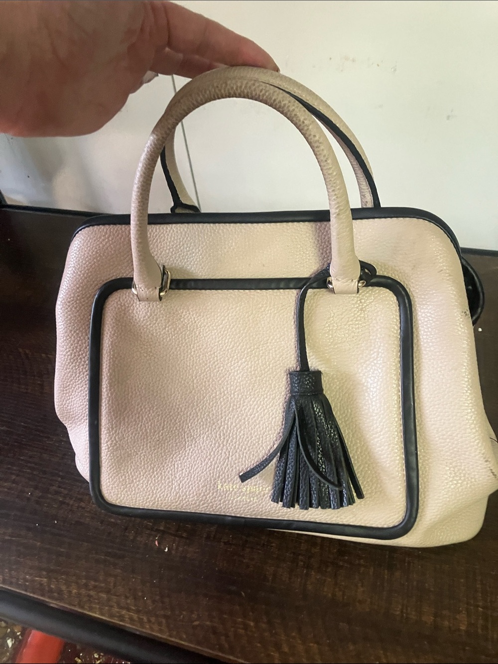 kate spade Cream Satchel with Black Trim and Tassel